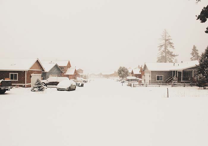 Snow area with car and house